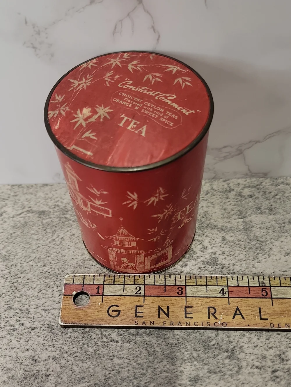 Super Rare Vintage Constant Comment Red Tea Container with Pagoda Art